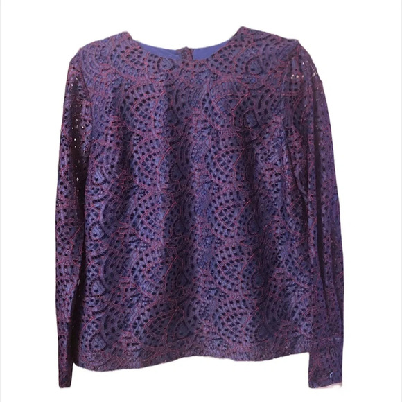 NWT BANANA REPLUBLIC BLUE EYELET LACE OVERLAY BLOUSE - Picture 1 of 6